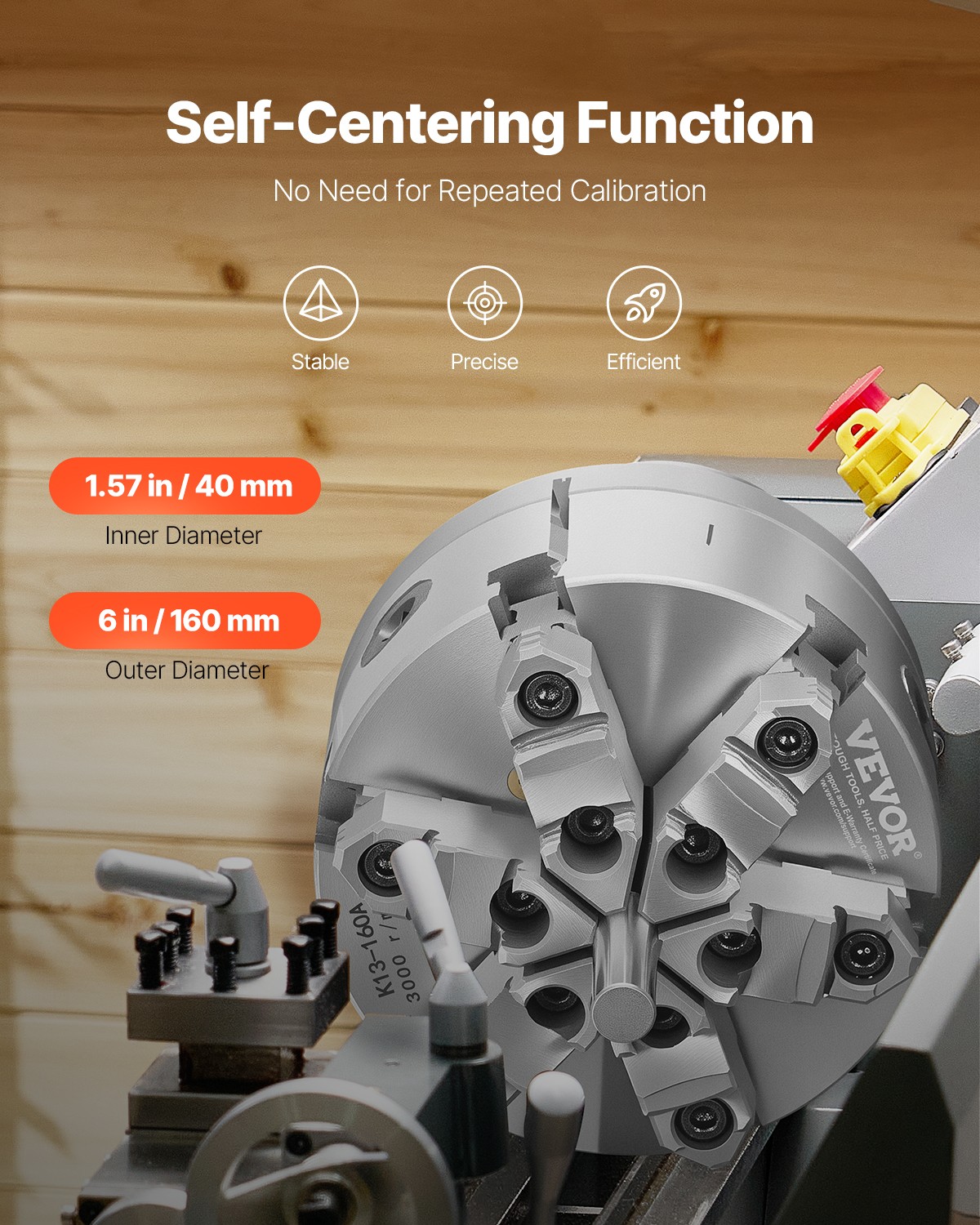 VEVOR 6 Inch 6-Jaw Self-Centering Lathe Chuck with D1-4 Cam Lock Backing Plate