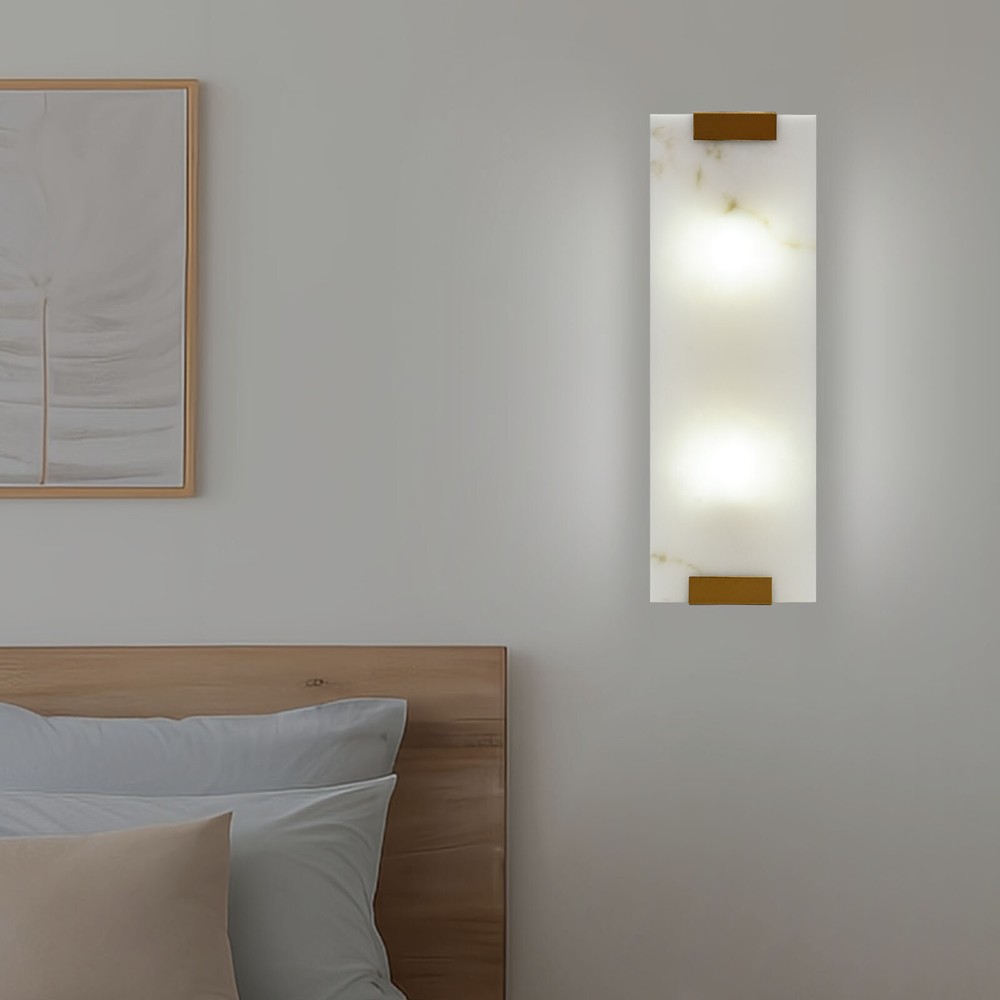 Rectangular G9 Light Wall Lamp Hand-Carved Alabaster Sconce Bedroom Kitchen US