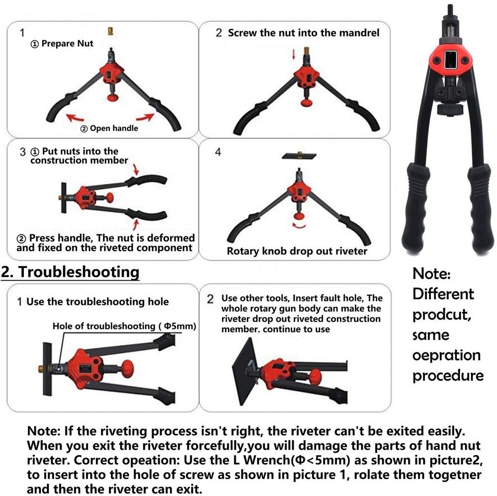 Rivet Nut Gun Kit Rivnut Setting Tools Nut Setter Tool Hand Blind Riveter 13"