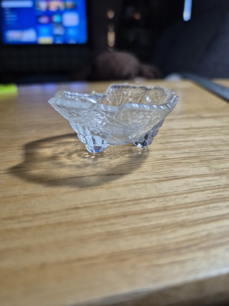 Vintage Clear Glass Salt Cellar Dip Footed Grape Leaf