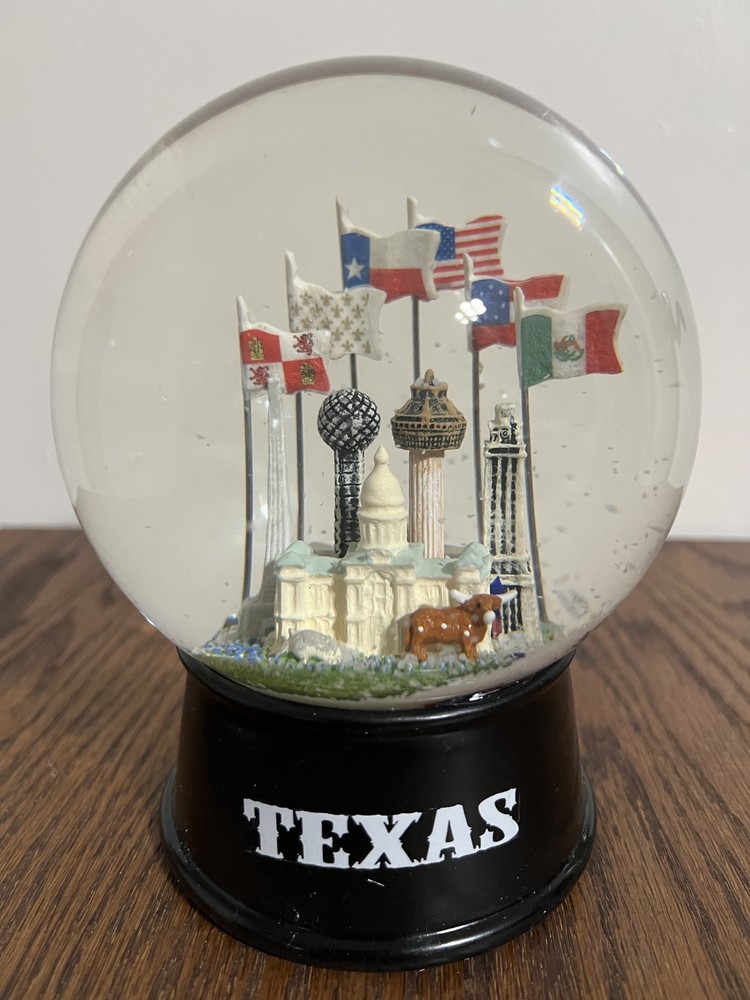 Texas State Snow Globe Featuring 6 Flags over Texas & Texas Landmarks