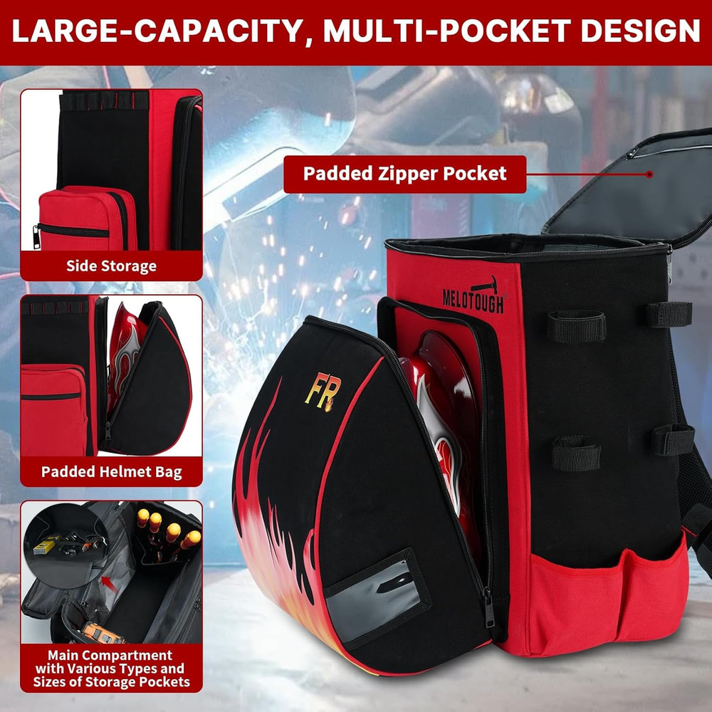 Fire-Resistant Welding Backpack 32.56L - Large Tool & Helmet Storage