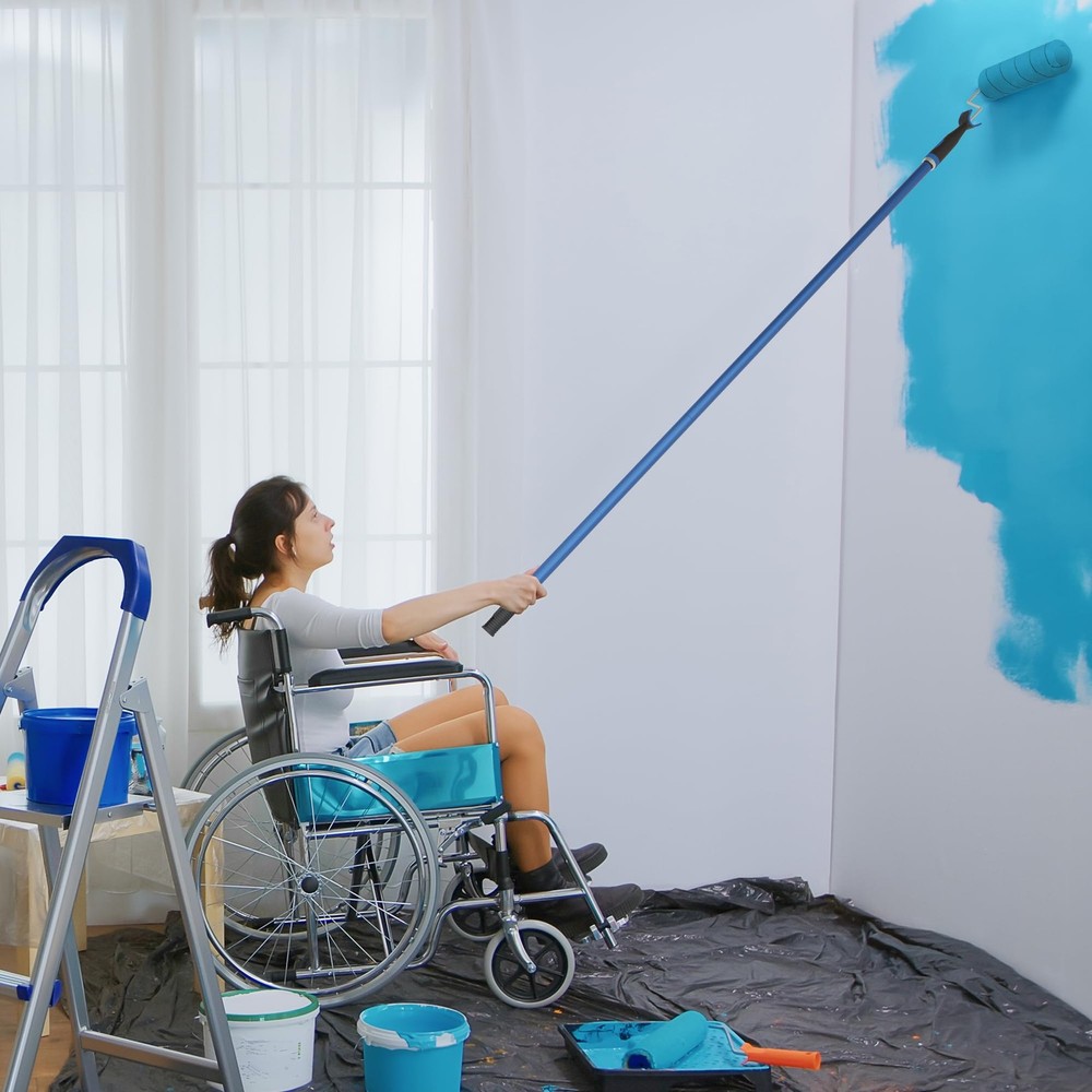 Paint Roller, 5ft Adjustable Handle Painting Rollers for Wall, 9 5 FT, Blue