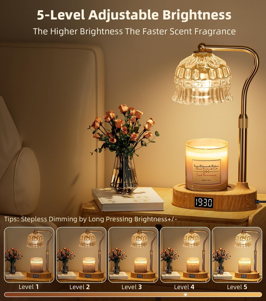 Candle Warmer Lamp with Timer | Adjustable Height & Dimmable | Base Gold