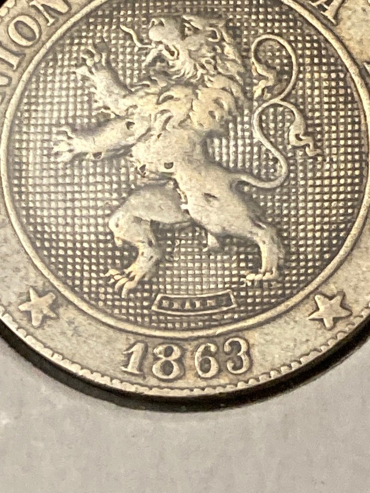 1863 BELGIUM DOUBLE DIE (DATE) 5 CENTIMES