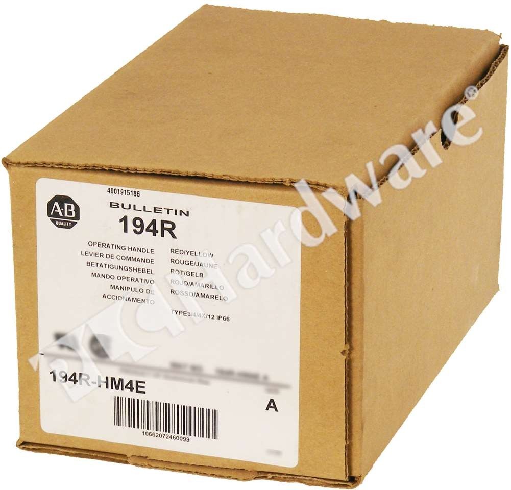 Open Pre-owned Allen Bradley 194R-HM4E /A 194R Red/Yellow IP66 Operating Handle