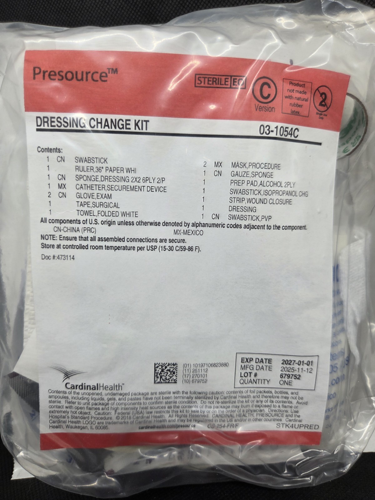 Lot of 2 Sealed Cardinal Health Presource Dressing Change Kit 03 1054C