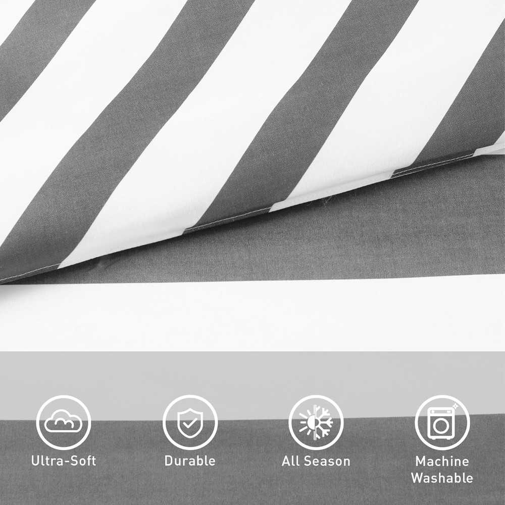 Reversible Striped Queen Comforter Set, Soft Microfiber Bedding Set with Double-