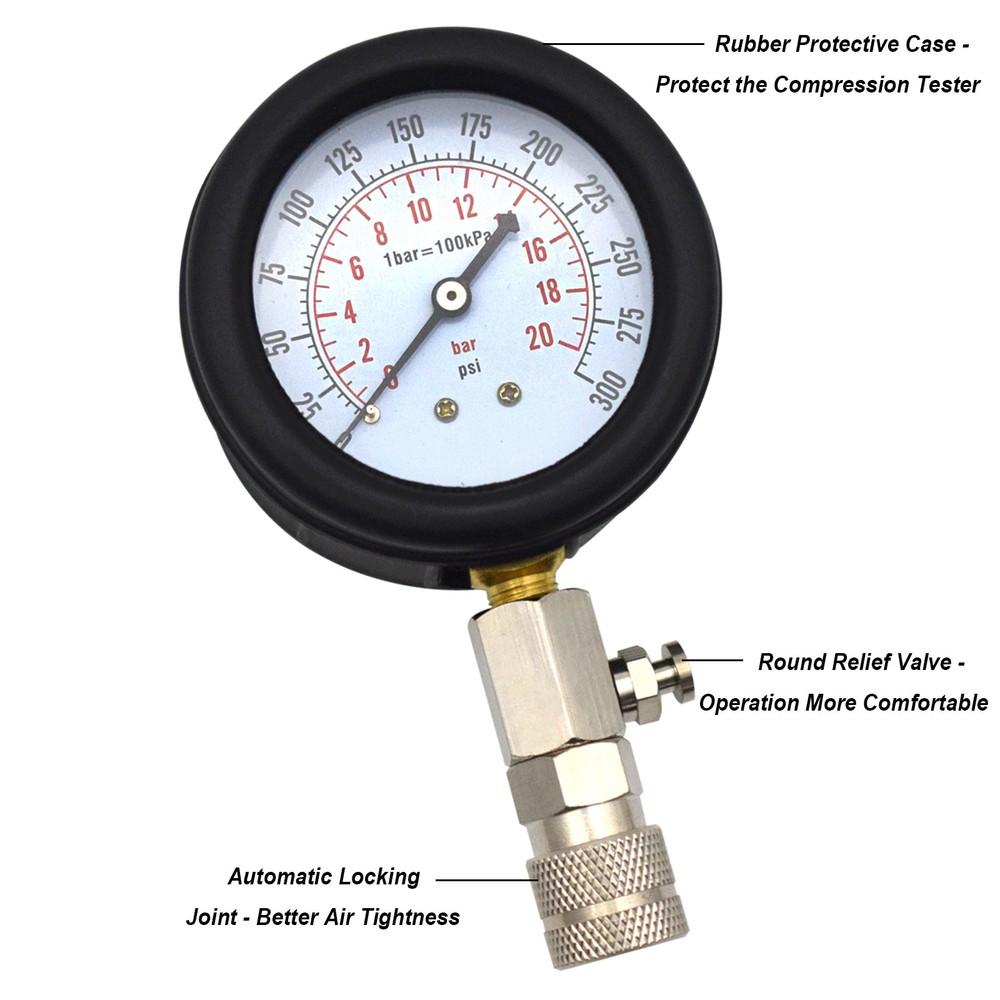 Motorcycle Petrol Engine Car Cylinder Compression Tester Tool Testing Kit Auto