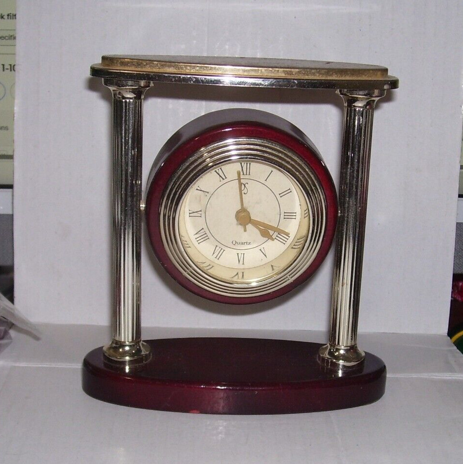 DESK CLOCK with Pillars Gold Tone