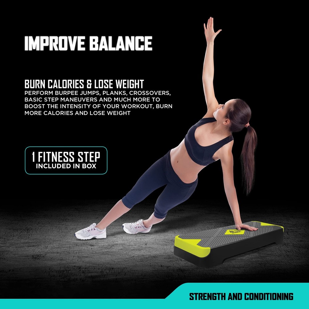 Aerobic Step Platform with Non-Slip Textured Surface -2-Level Adjustable Step...