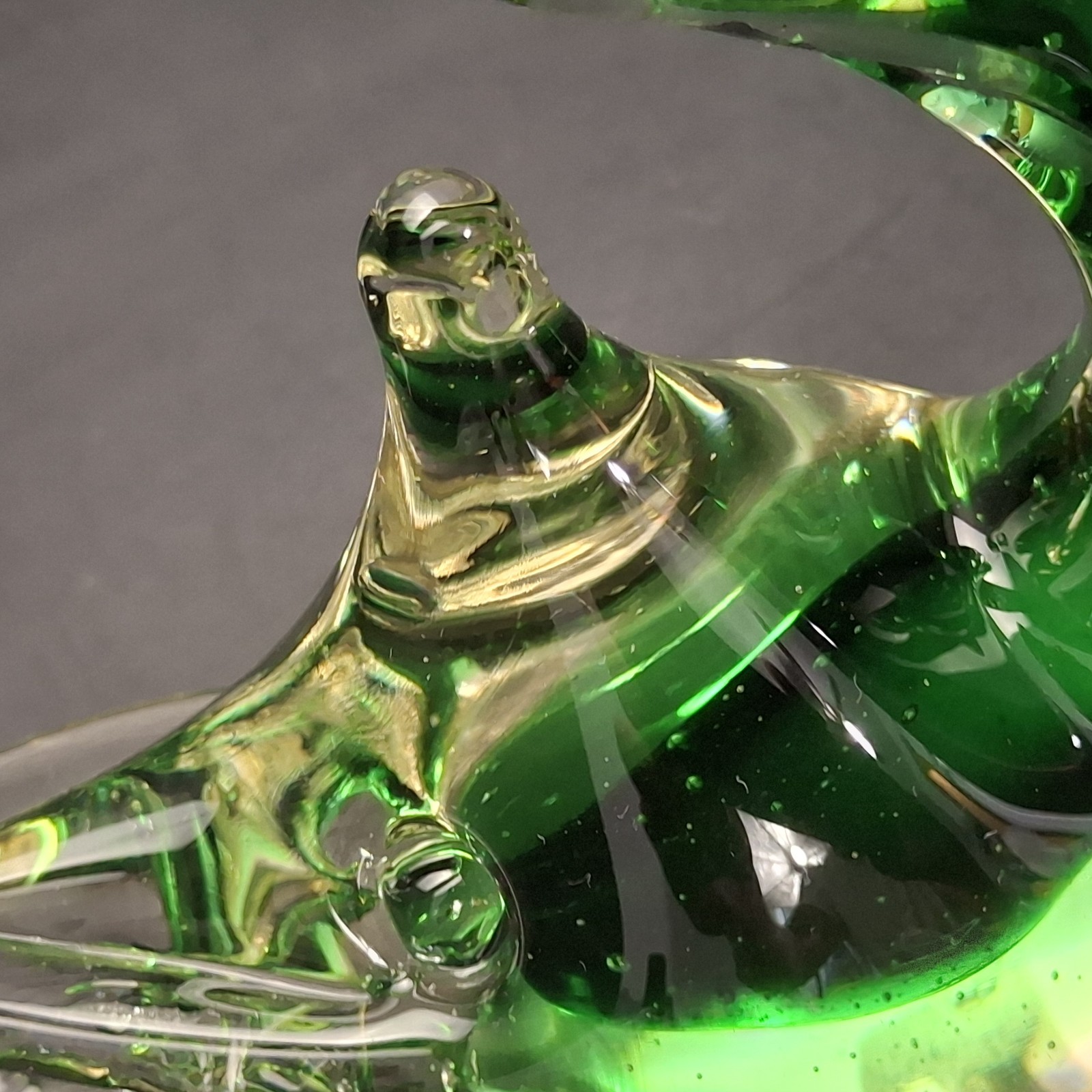 Vintage Green Glass Fish Sculpture Murano Paperweight Made in Italy Sunken Eyes