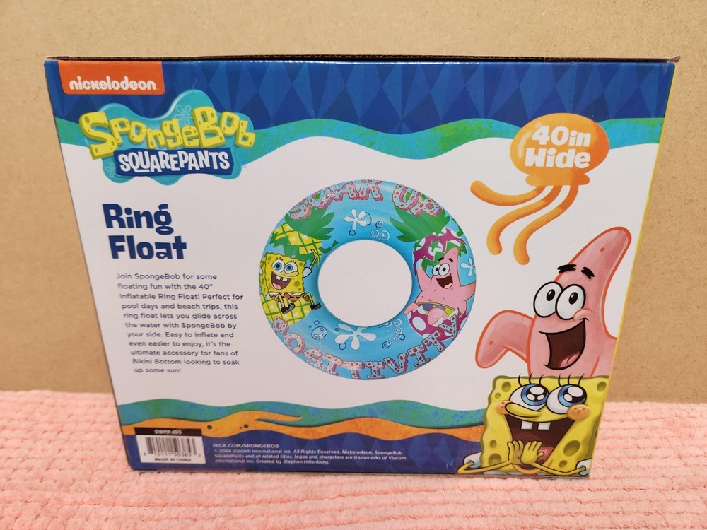 Nickelodeon SpongeBob SquarePants "Soak Up Positivity" 40" Inflatable Ring Float