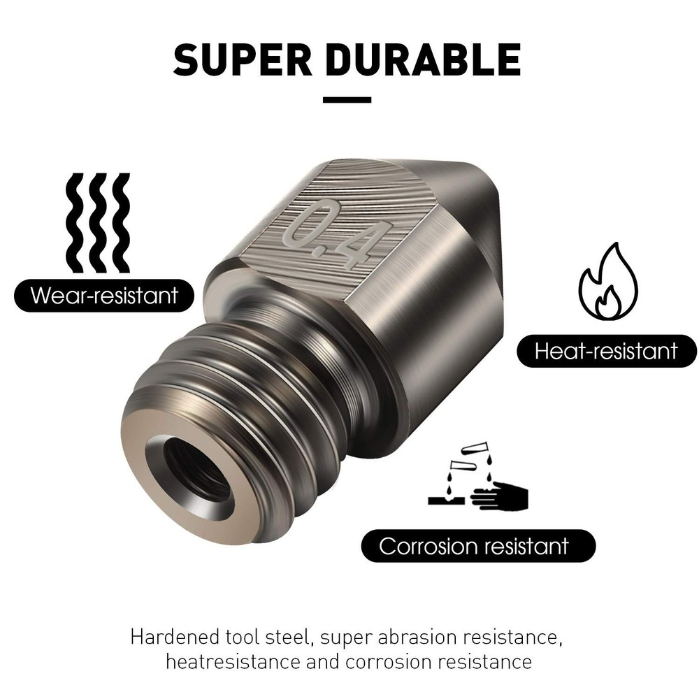 Durable 0.4mm Hardened Steel Nozzle Set - Compatible with Multiple 3D Printers