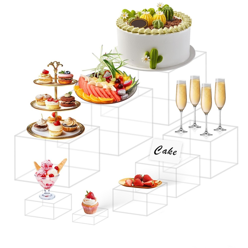 8 Buffet Risers Acrylic Cube Display Stands Risers with Hollow Bottoms Desser...
