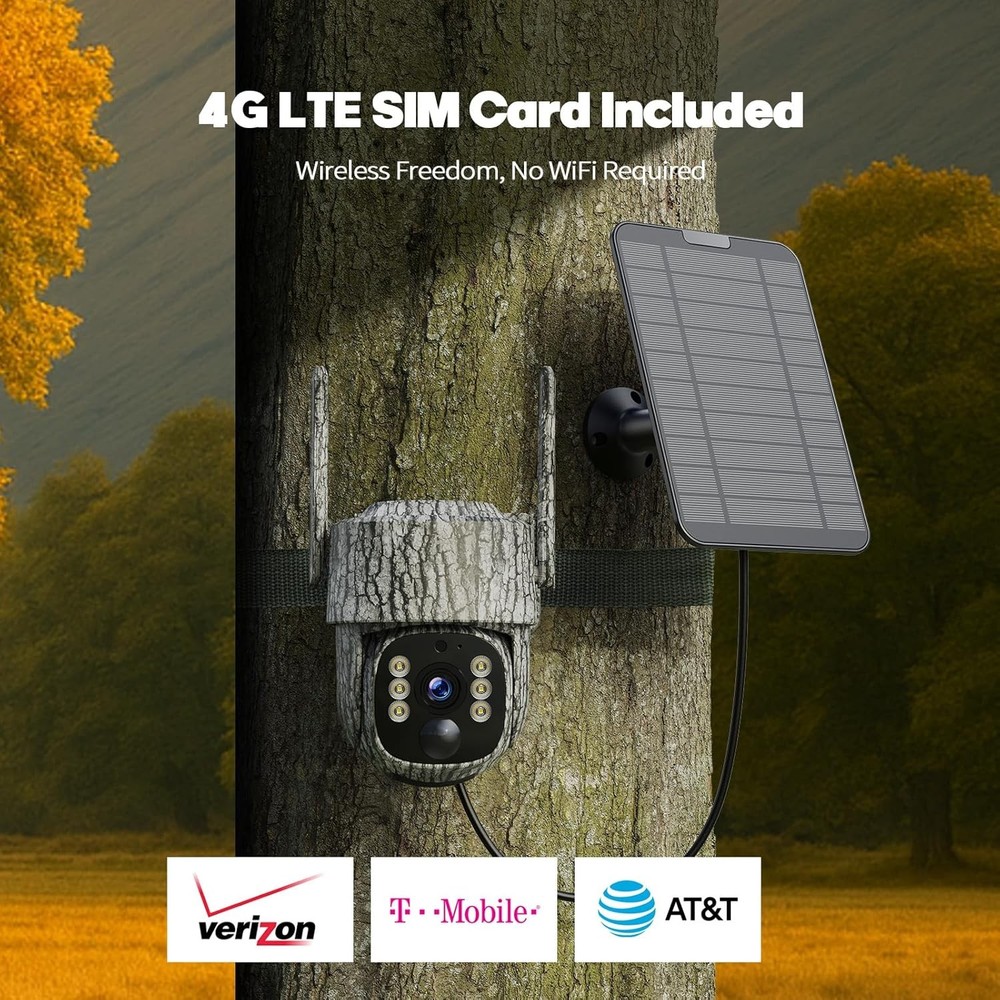 4G Cellular Solar Powered Security Camera Wireless Outdoor Camera with SIM Card