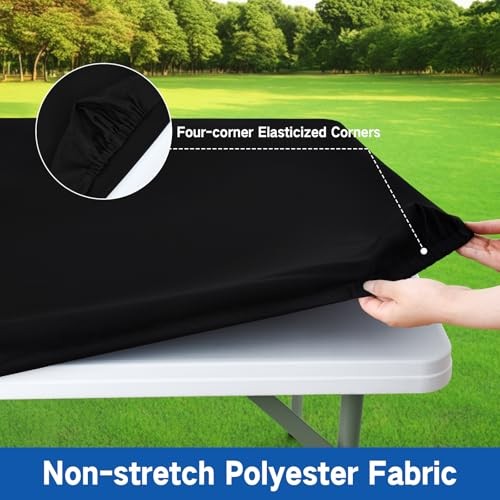 Rectangle Elastic Fitted Tablecloth, Windproof 48" x 24" (Rectangular) Black
