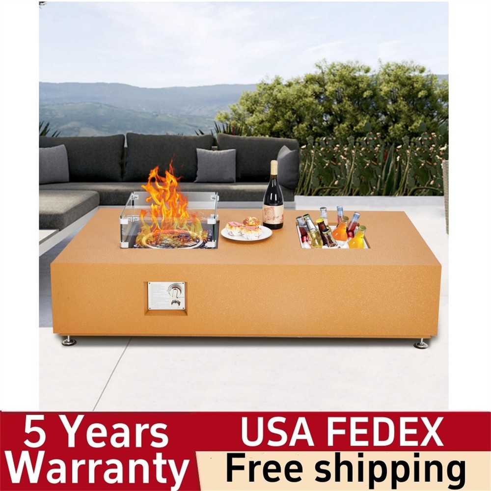 56" Propane Fire Pit Table 50000BTU Fire Table with Wind Guard Rain Cover Beads