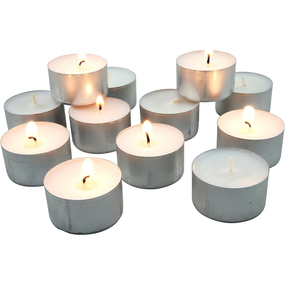 100 Pack Unscented White Tea Light Candles 8 Hour Extended Burn Time