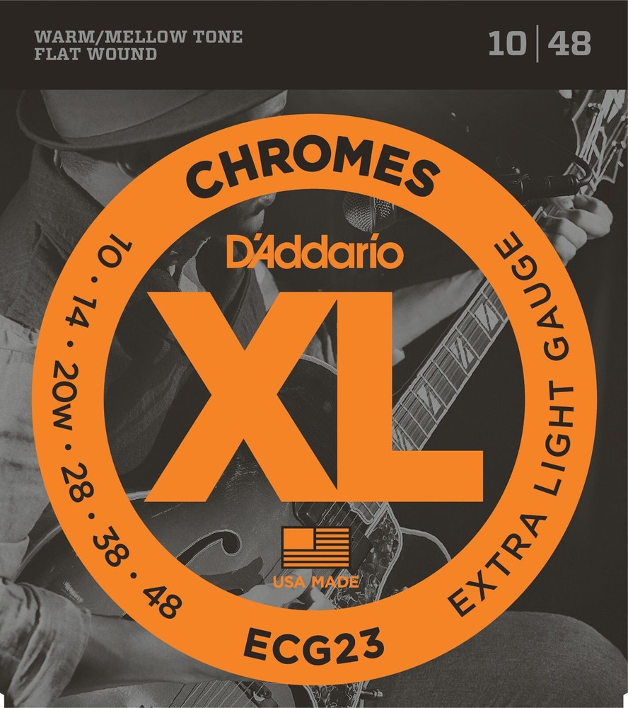 3 SETS D'Addario ECG23 Chrome Flat Wound Extra Light Wound 3rd Guitar Strings