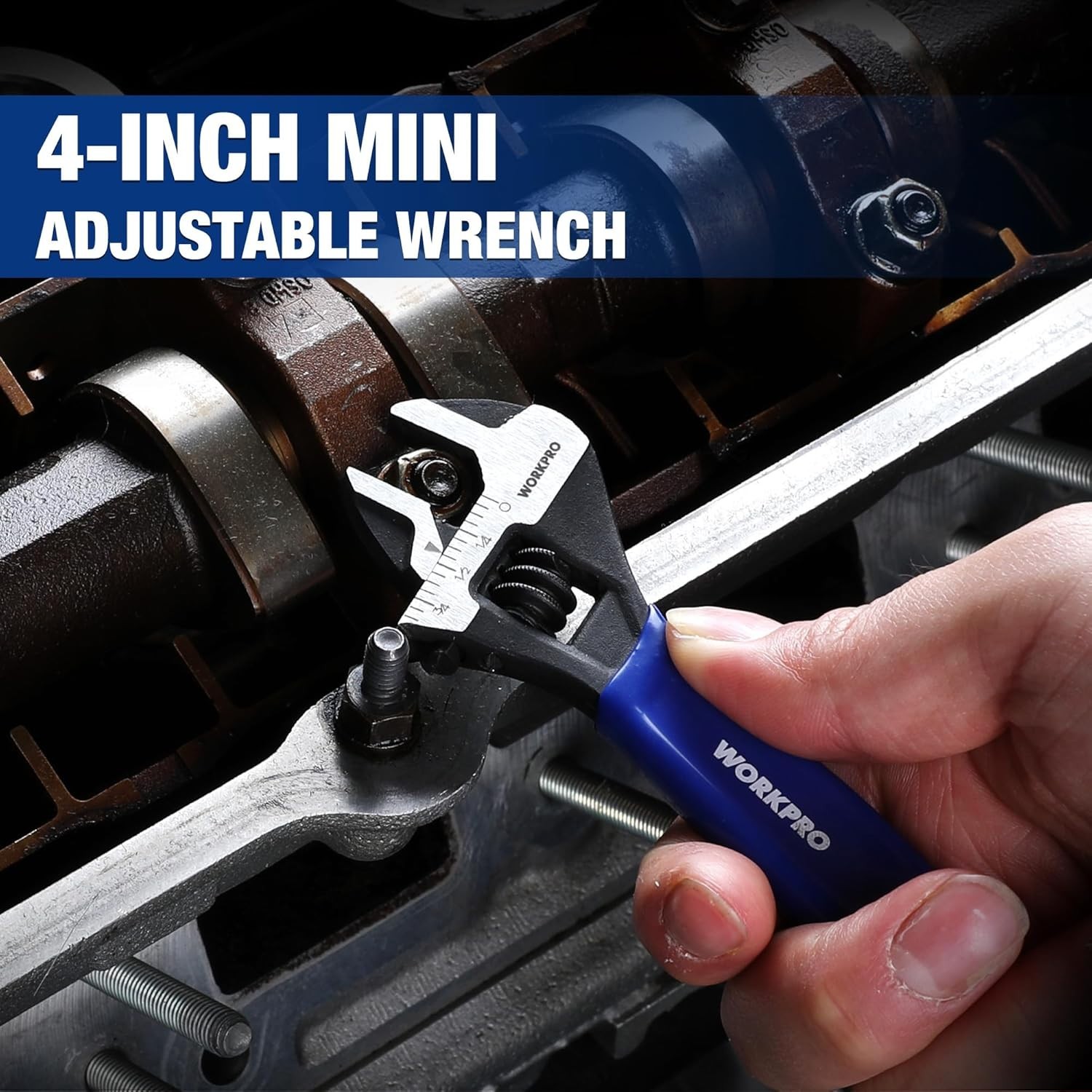 WORKPRO 4-Inch Mini Adjustable Wrench, Cr-V Steel Wide Jaw Black Oxide Wrench fo