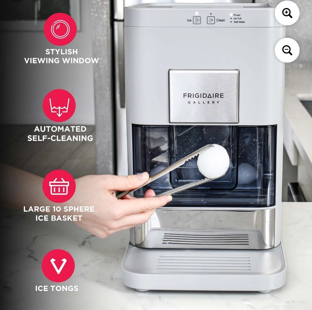 Frigidaire Gallery Artisinal Clear Sphere Ice Maker, Touch Control, Grey - NEW