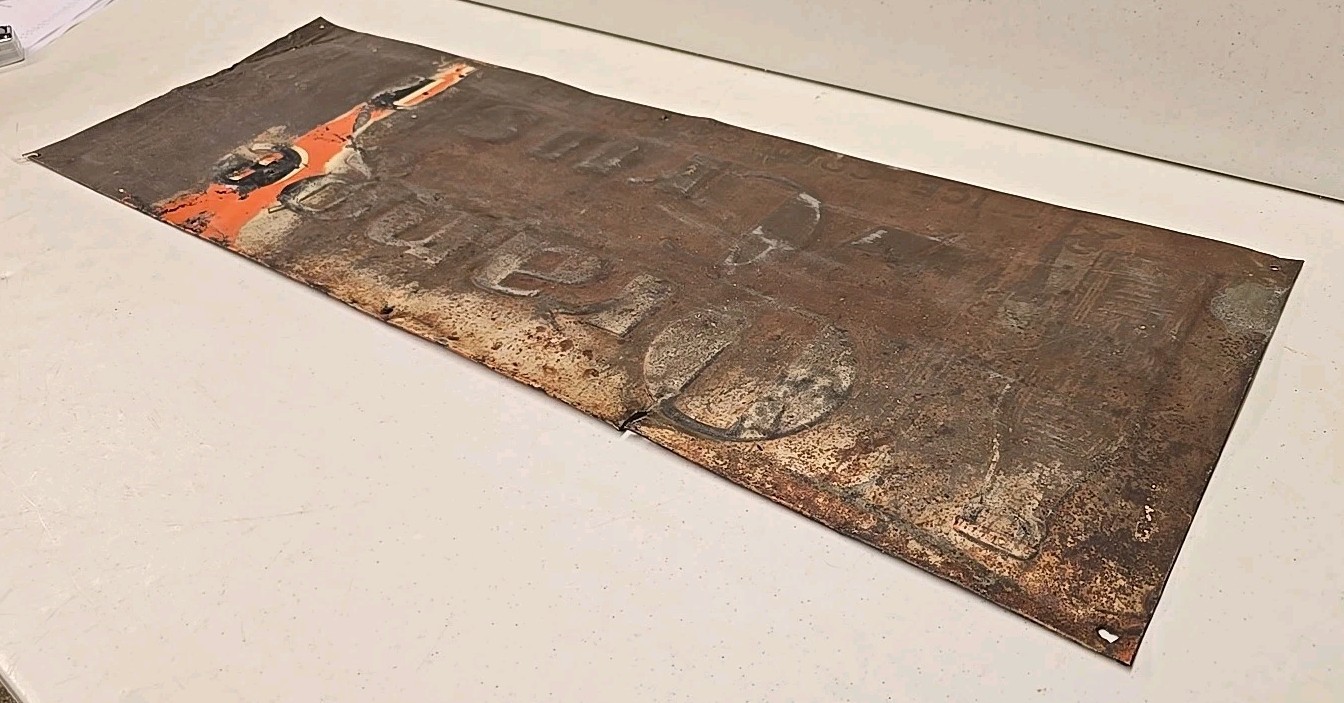 Vintage 1930s Orange Crush Ice Cold Carbonated Drink Embossed Double Bottle Sign