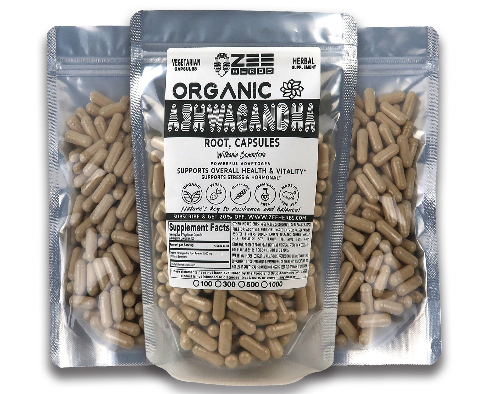 Organic Ashwagandha Capsules - 1500mg Per Serving of Natural Pure Ashwagandha