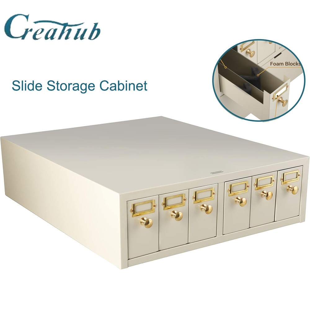 Microscope Slide Storage Cabinet,6 Drawers,Metal, Stackable, Tan