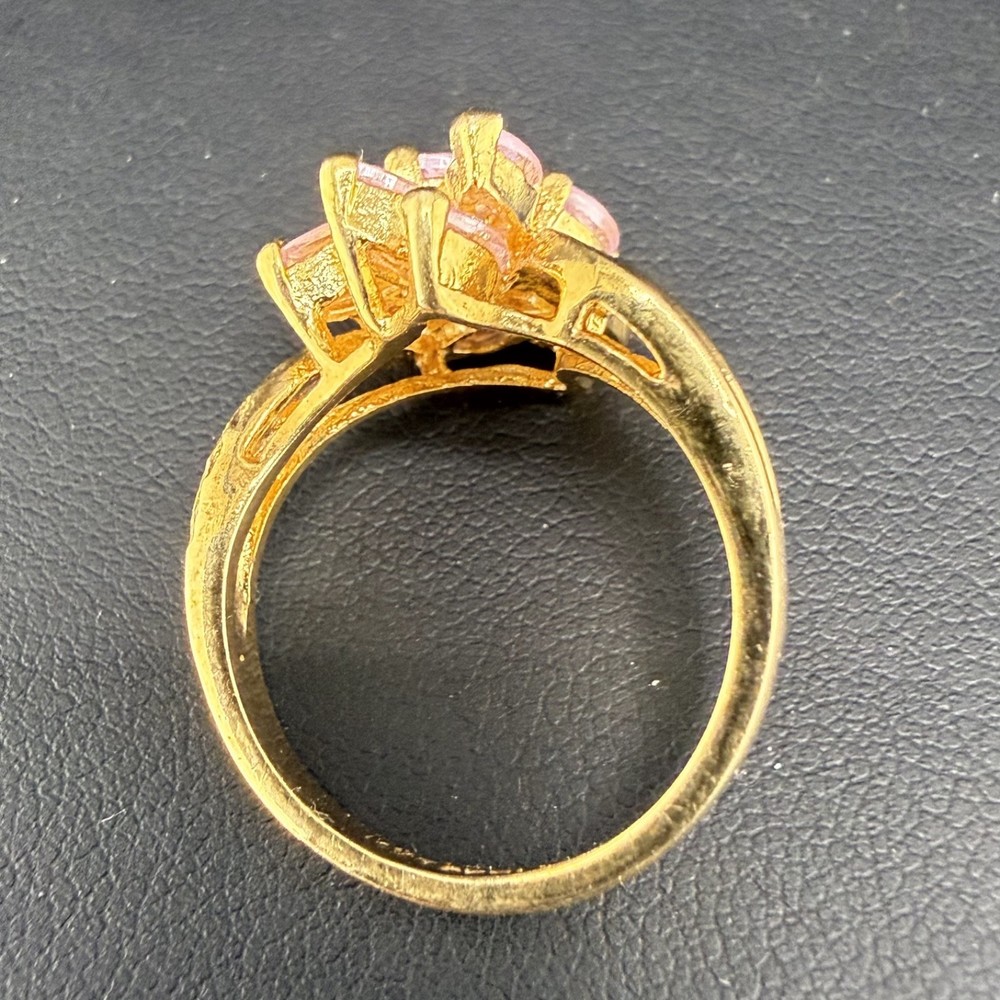 Pink Rhinestone Ring Gold Plated Size 8