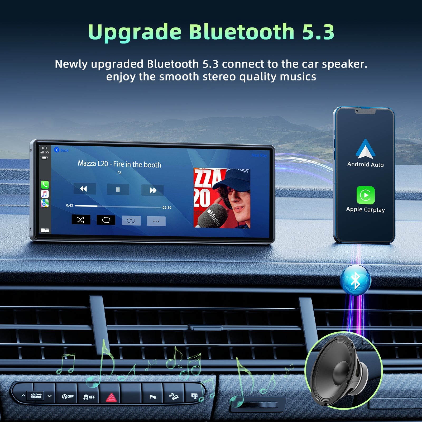 10.26" Portable Car Wireless Apple CarPlay Android Auto FM Touch Screen Radio