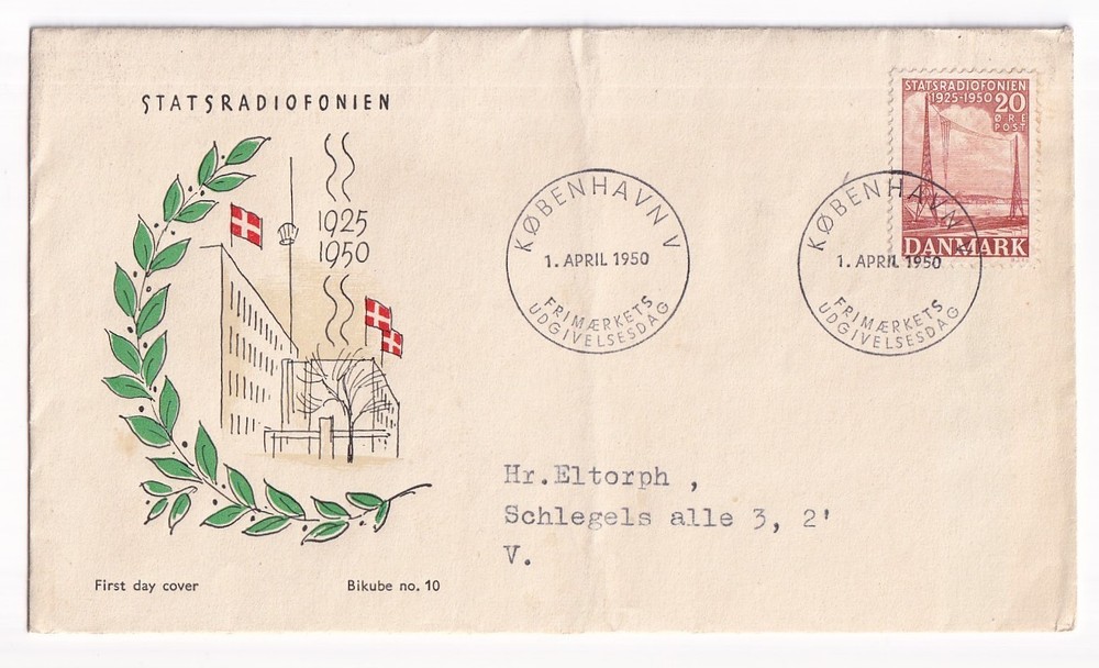 STAMP DENMARK  "STATSRADIOFONIEN" 20 ORE 1950 FIRST DAY COVER
