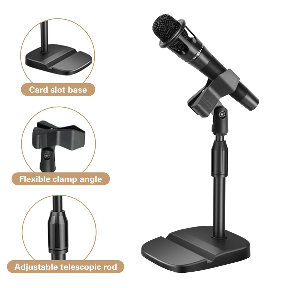 Desktop Microphone Stand, Adjustable Height Desk Mic Stand with Heavy Base Ca...