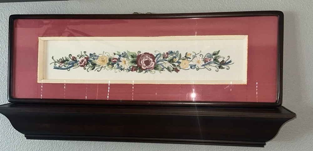 Horizontal Floral Handmade Needlework Artwork~Beveled Shadow Box~BEAUTIFUL