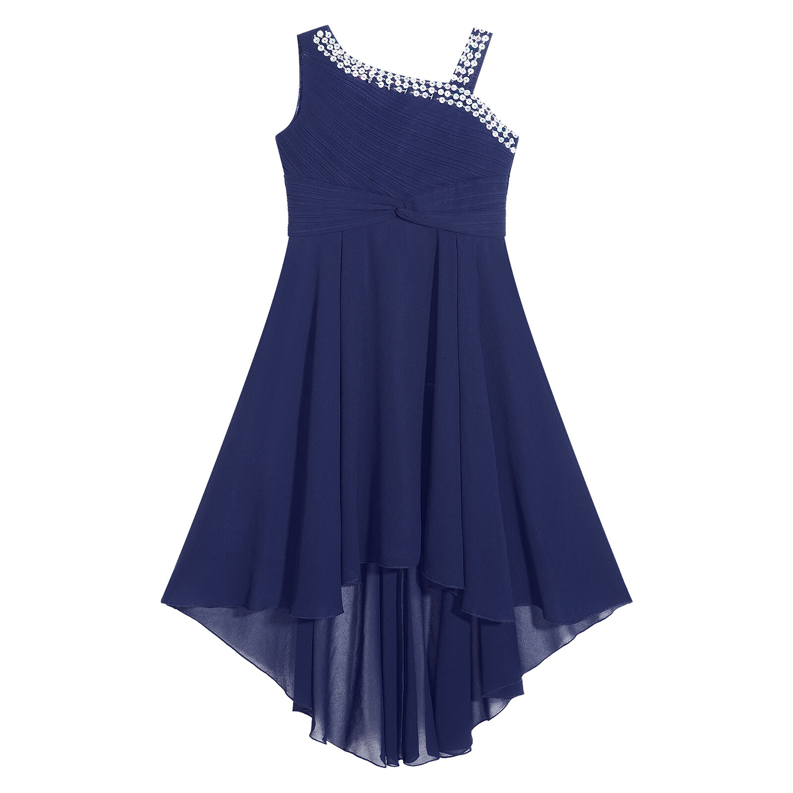 US Girls Sparkly Straps Summer Dress Sleeveless High Low Junior Bridesmaid Dress