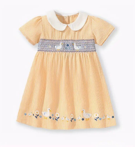 NEW Farm Goose Girls Yellow Smocked Seersucker Dress