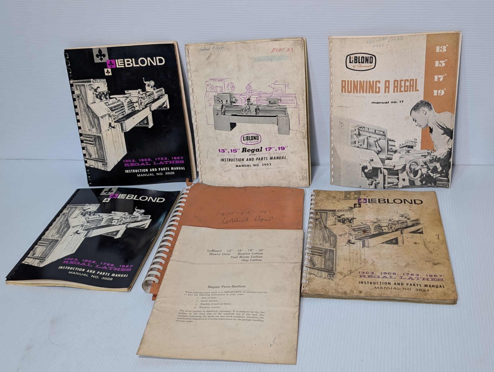 Lot of 6 LeBlond Instruction and Repair Parts Manuals, Varying Types-As Pictured