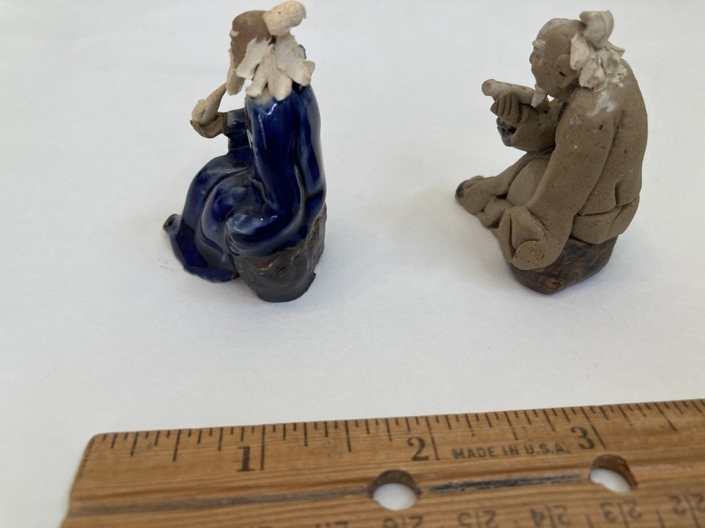 2 FIGURINES FOR BONSAI DISPLAY MUDMAN CLAY CERAMIC