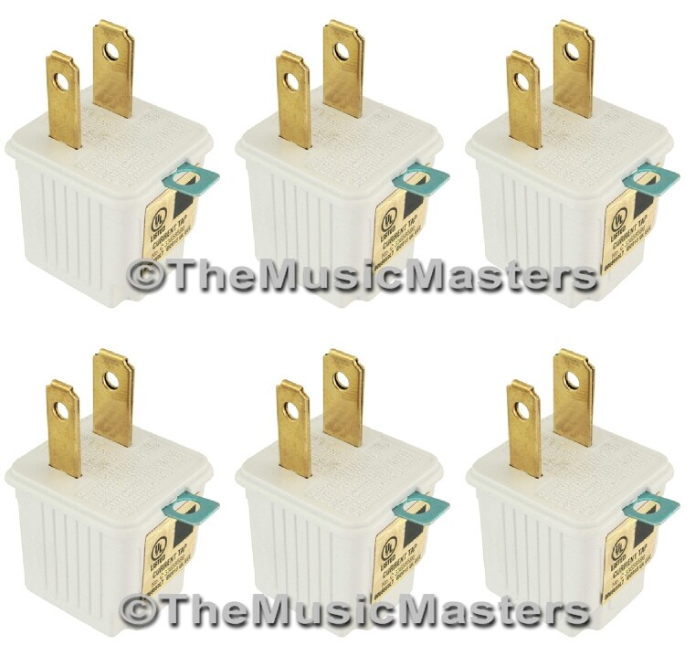 (6) White GROUNDING ADAPTERS Electrical Wall Plug 3 Prong Socket 2 Prong Plug
