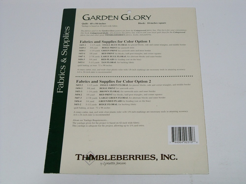 "Garden Glory" Quilt Pattern LJ92319, Thimbleberries by Lynette Jensen