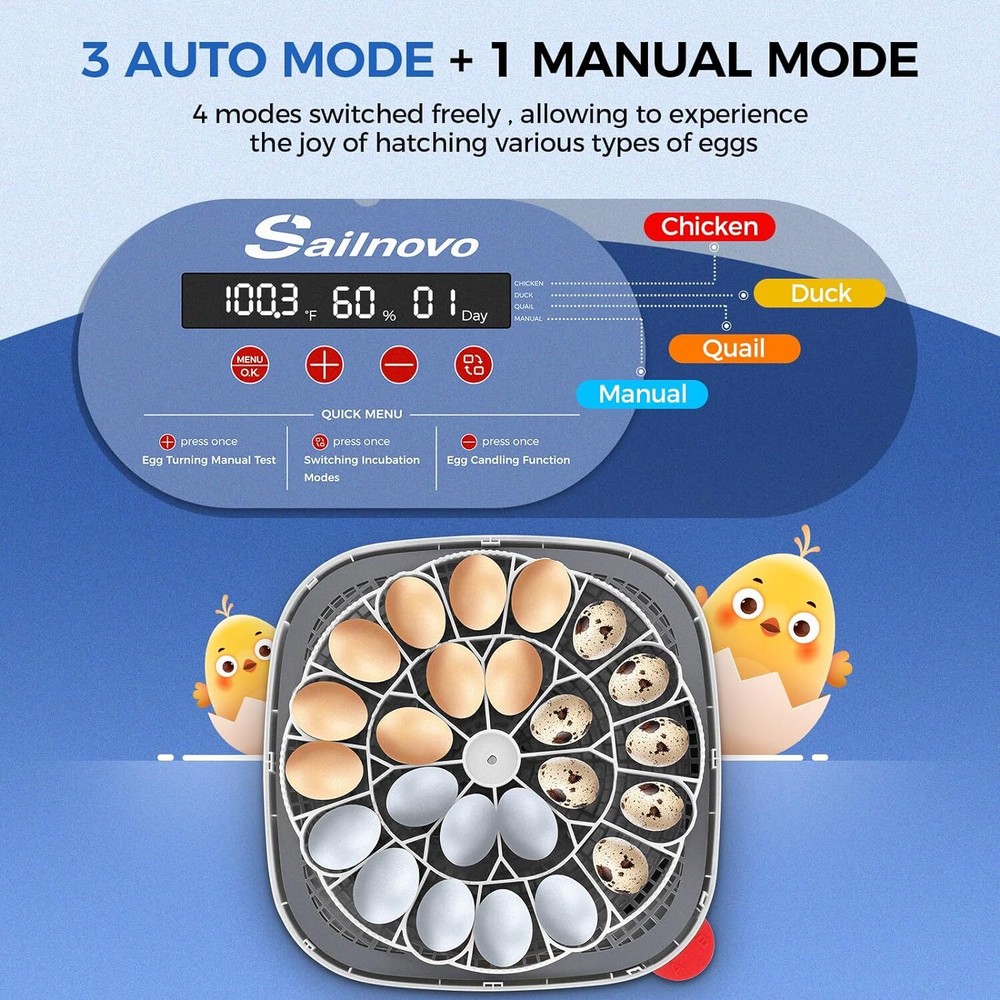 24 Eggs Incubators w/Automatic Egg Turning, Egg Candling &Humidity Display NEW!