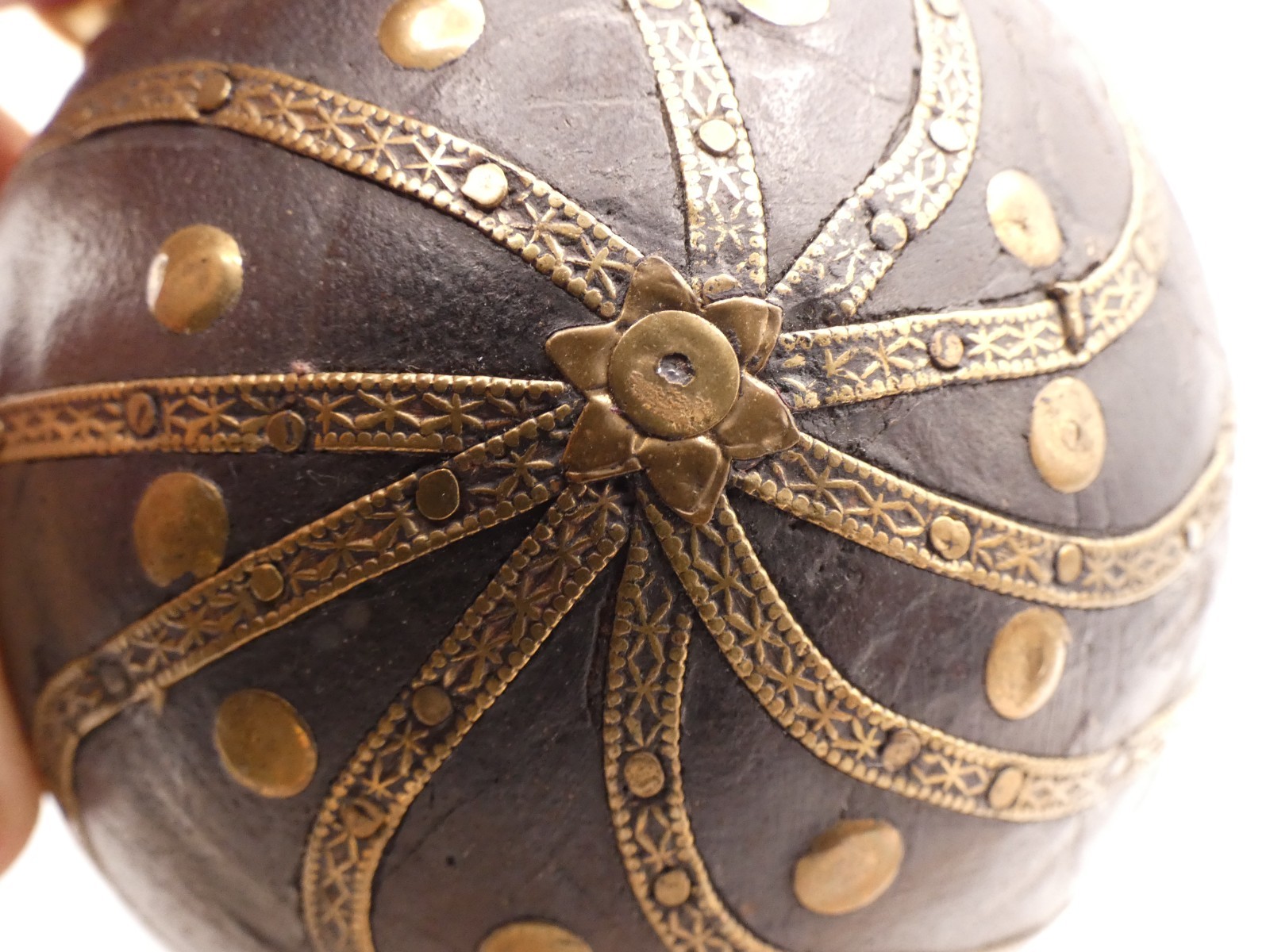 3 Vintage Wooden Ball With Embossed Brass Early 20th C. 5” & 4'' Width