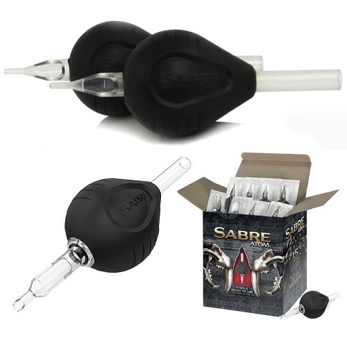 15pc SABRE Flat Clear Tip ATOM Disposable Tube Rubber 1.25" Tattoo Grip Handle