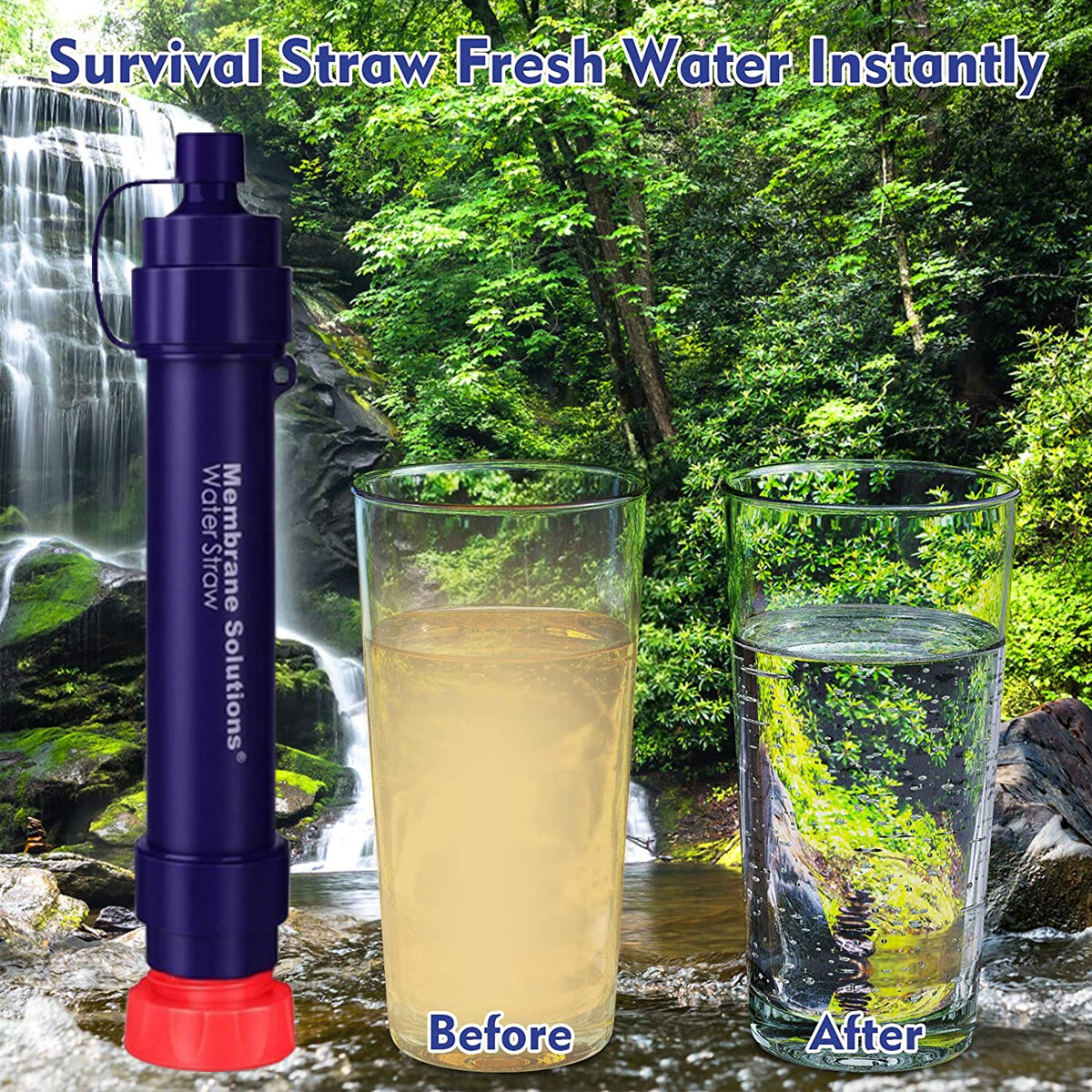 Personal Water Filter Straw|2xCollapsible Water Storage Bags|Portable Filtration