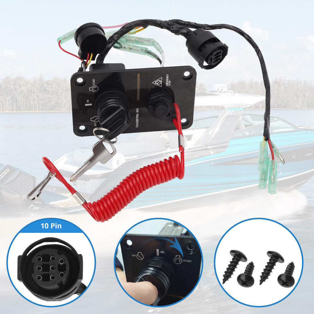 NEW Outboard Single Engine Key Switch Assembly Panel For Yamaha 704-82570-12-00