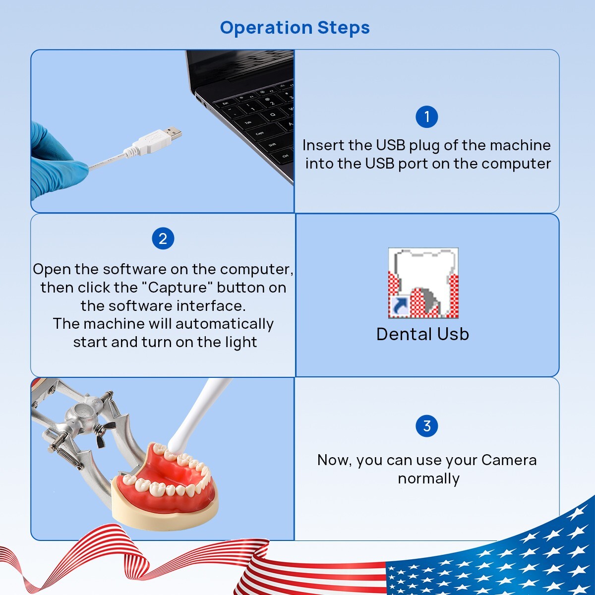 Dental USB Intraoal Camera 6LED Image Automatic Focusing Oral Endoscope 1/4 CMOS