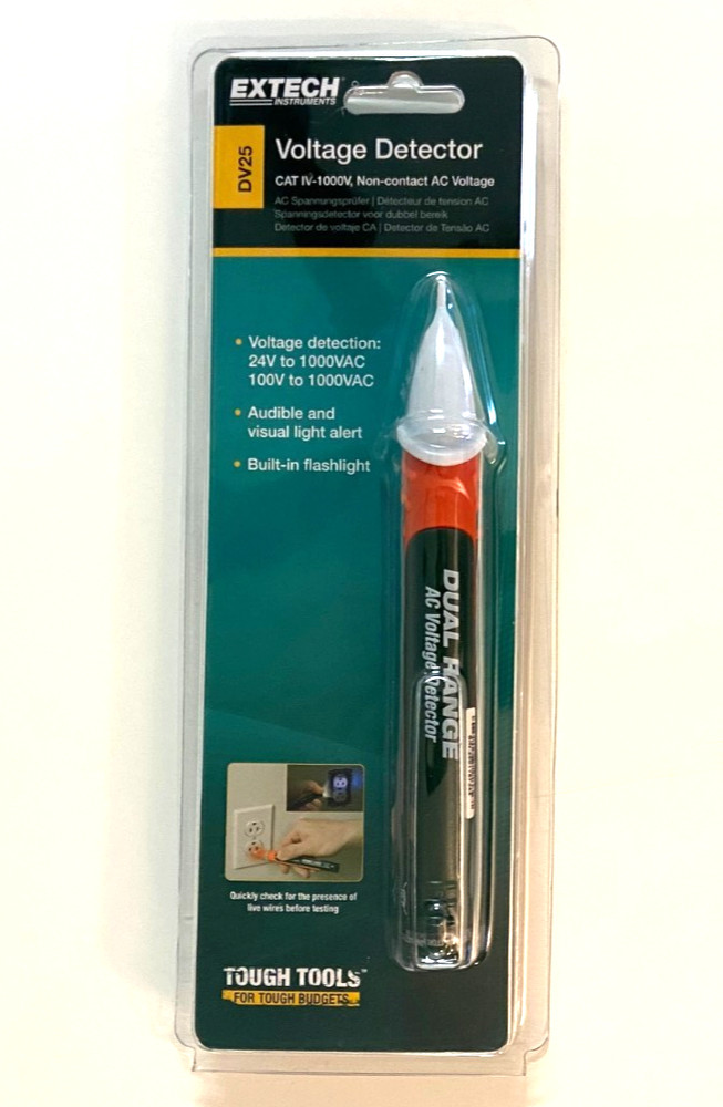 EXTECH DV25 Dual Range AC Electrical Voltage Detector Ticker Tool Flashlight