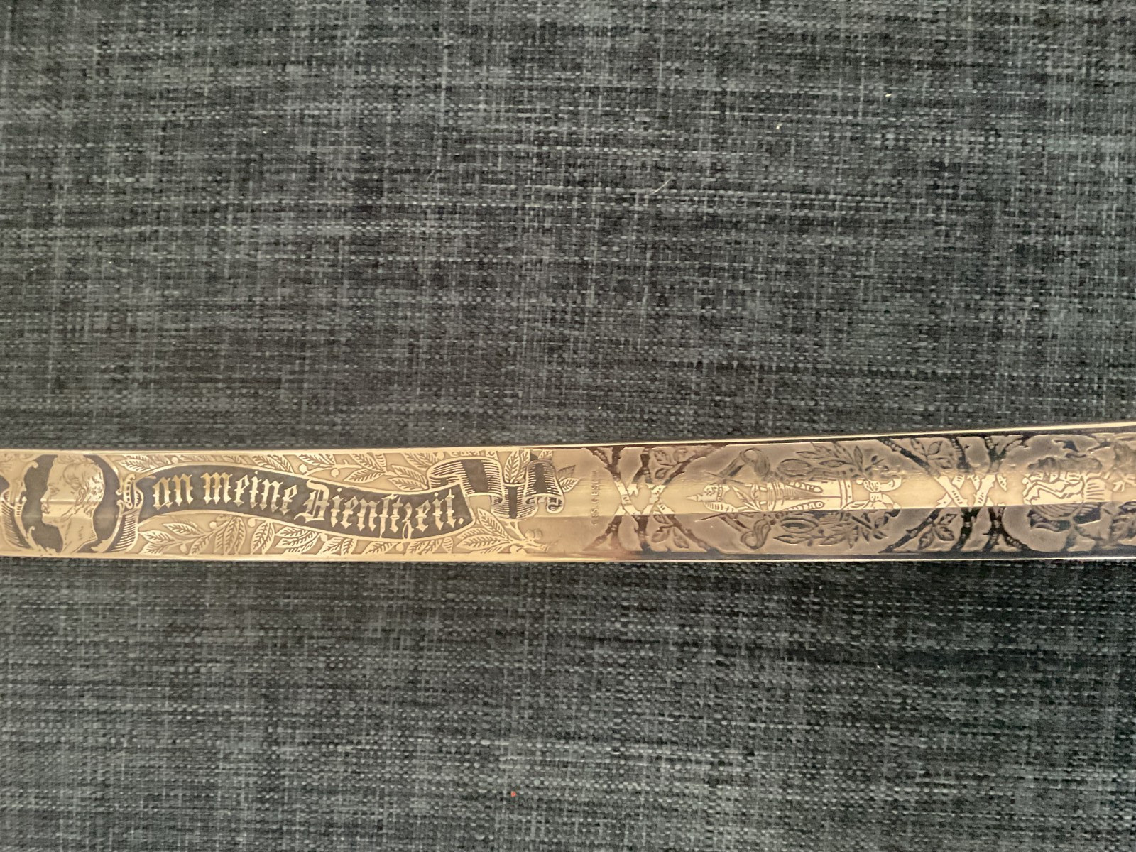 Rare dedication engraved and blued blade German Empire train basket hilt saber