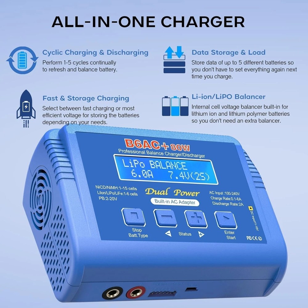 6A Digital RC Battery Charger with Fire-Proof Design & Multi-Mode Functionality