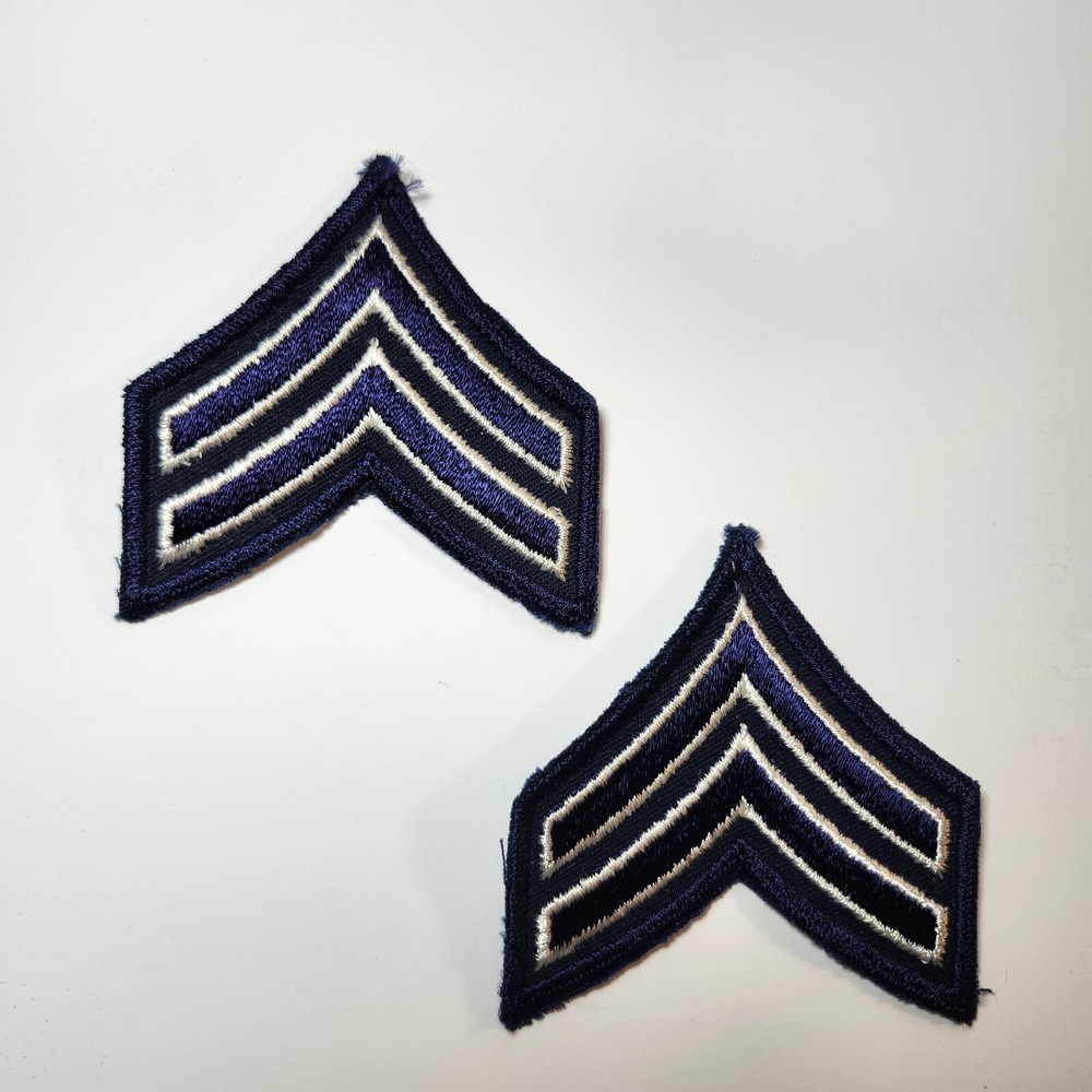 (2) Corporal Chevron Patch 3" size - 2 White & Navy stripes on Navy | Schiffli